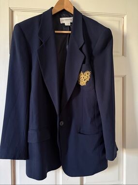 Liz Claiborne Navy Blazer with Gold Crest Accent